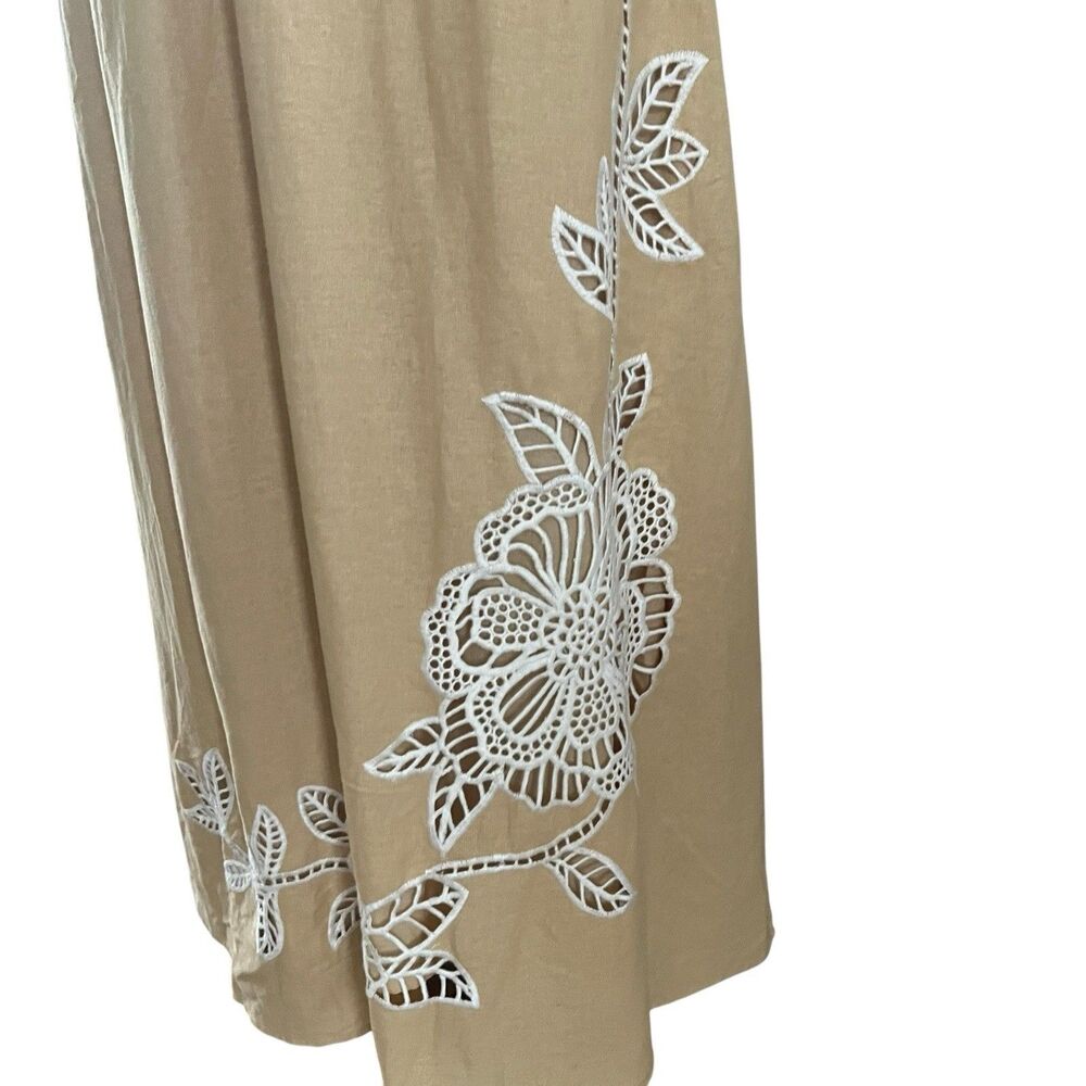 Caroline Constas Linen Midi Dress L Crochet Lace Trim Resort Coastal Boho Chic - Picture 11 of 15